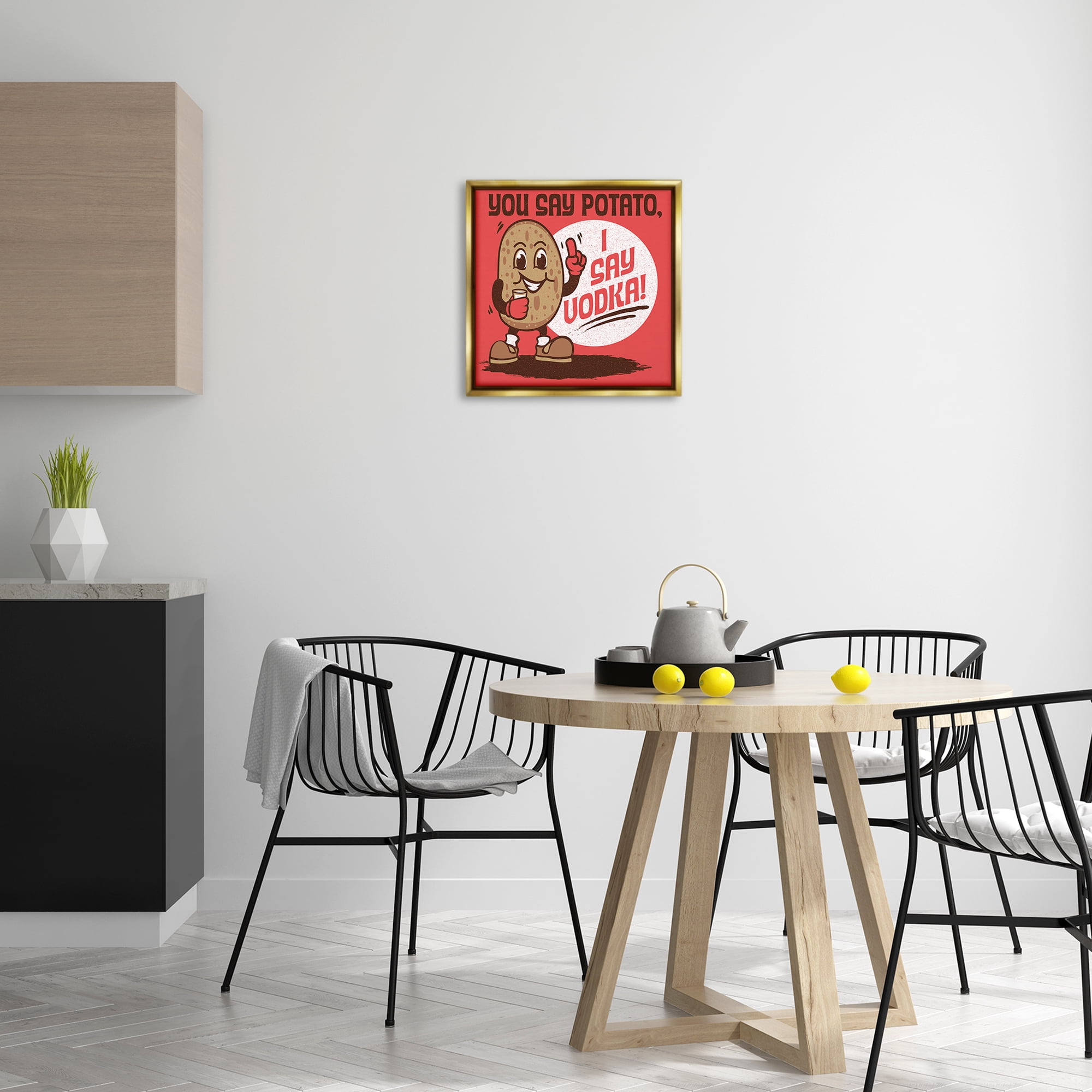 Stupell Industries Funny Potato & Vodka Food & Beverage Painting Gold Floater Framed Canvas Art Print Wall Art, 18 x 18