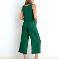 thumbnail image 6 of Casual Linen Sets for Women Summer 2 Piece Outfits Solid Sleeveless Crop Tops Seamless Elastic Waist Wide Leg Capris Pants Two Piece Matching Sets, 6 of 9