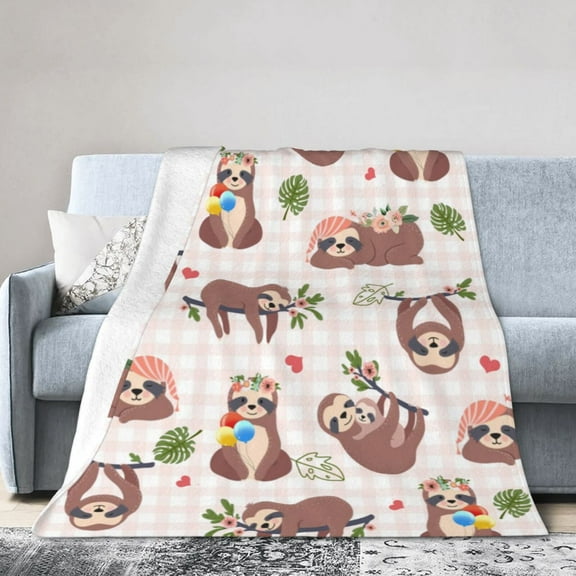 Wijzvio Cute Sloth Throw Blanket Soft Fuzzy Fleece Blanket For Couch Bed Living Room Decoration 40"X30"