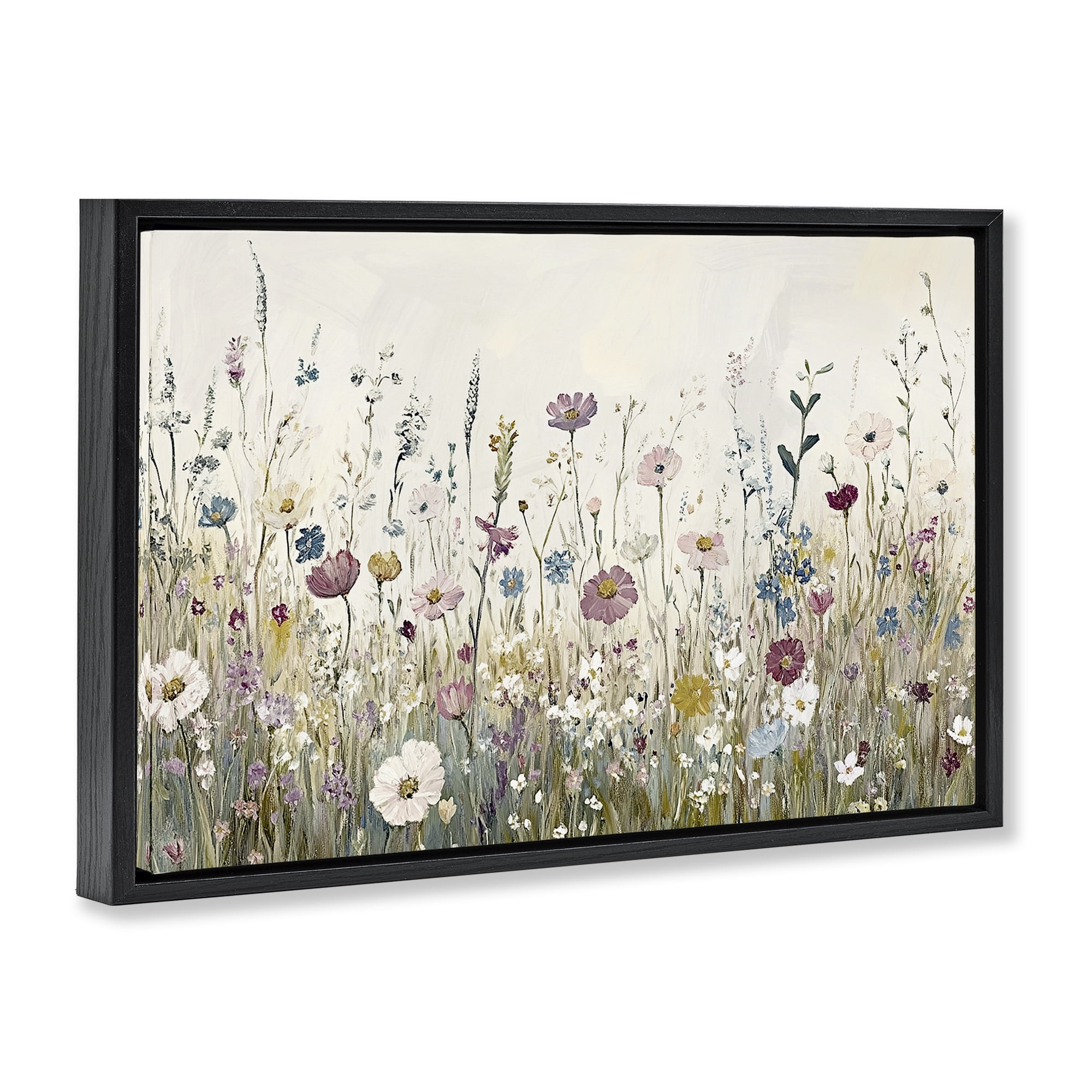 Stupell Industries Spring Blooms Pastoral Meadow Black Framed Floater Canvas Wall Art, design by Kim Allen