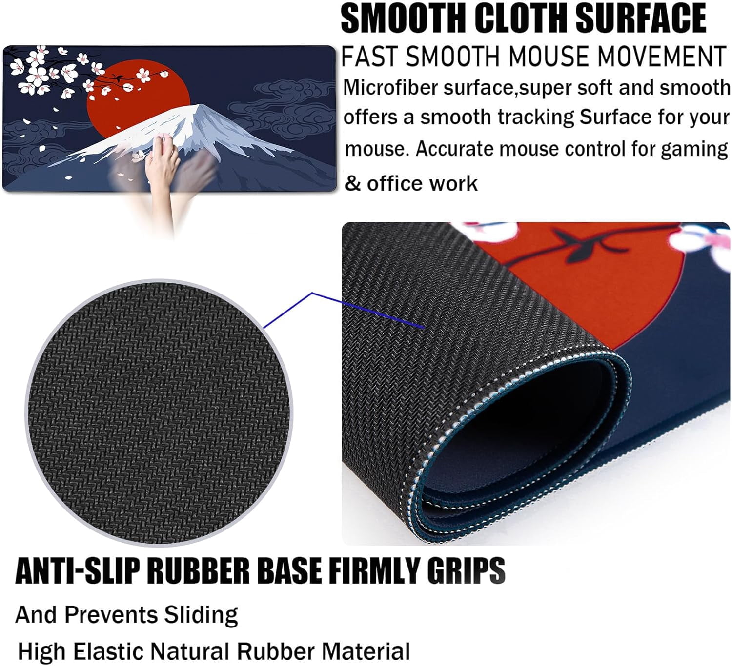 Japanese Mt Fuji Gaming Mouse Pad, Large Extended 31.5"x15.7" Durable Mousepad with Stitched Edges, Waterproof Non-Slip Base for Home Office Work