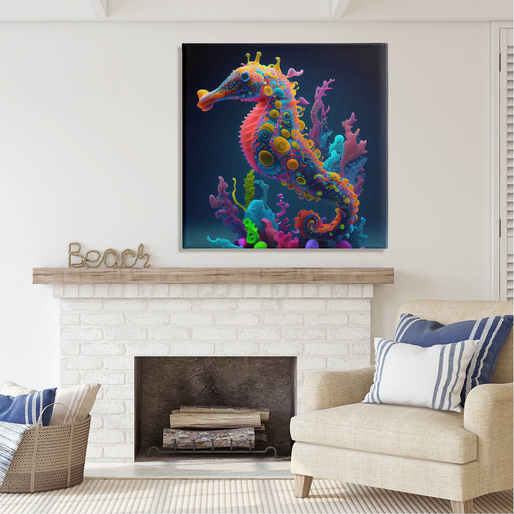 Stupell Industries Abstract Seahorse Vivid Hues Coastal Painting Gallery Wrapped Canvas Print Wall Art
