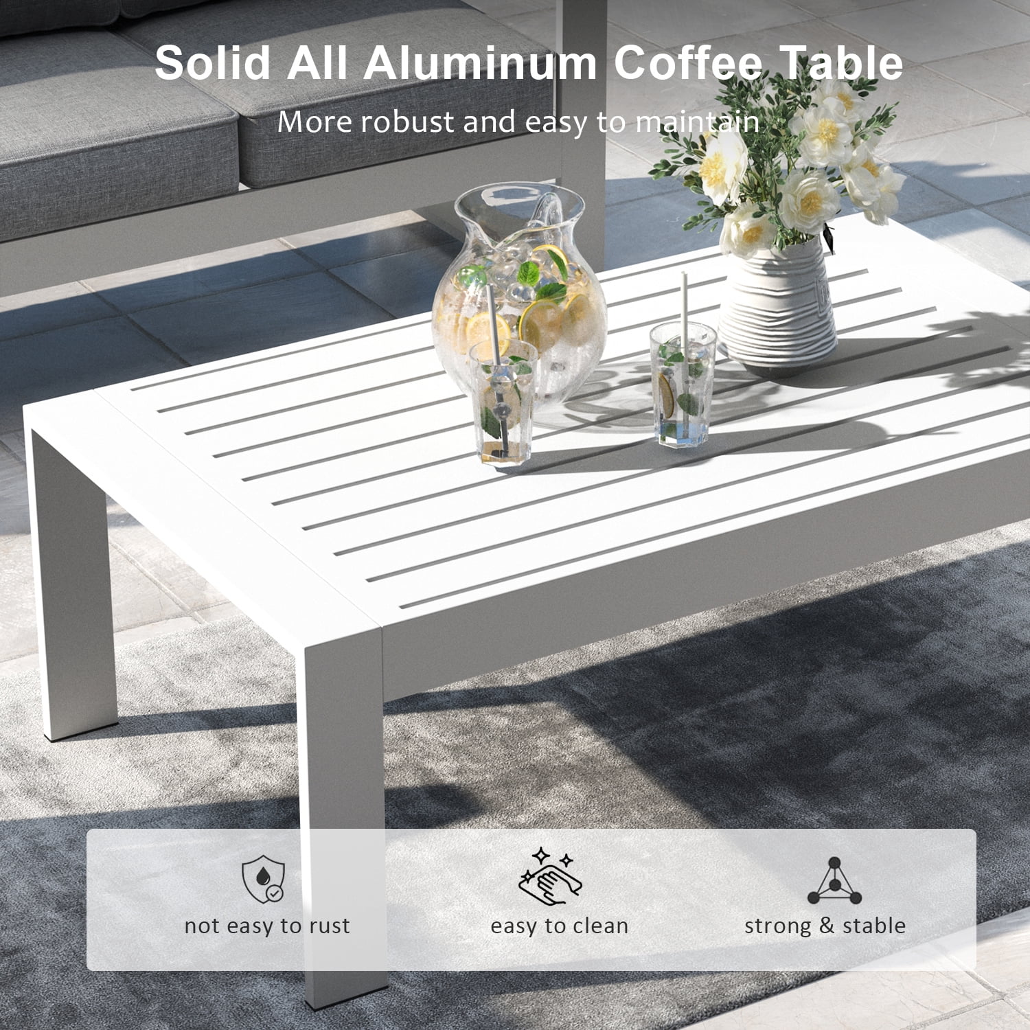 LayinSun 5 Piece Hight Back Aluminum Outdoor Furniture Set with Coffee Table, Modern Patio Conversation Sets