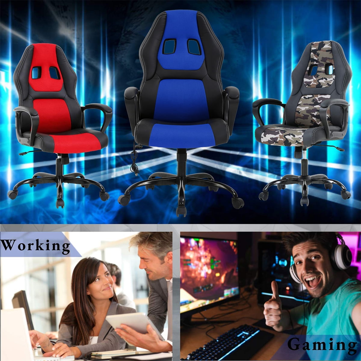 PC Gaming Chair Ergonomic Office Chair 250LBS Adujstable Desk Chair with Lumbar Support Arms Headrest Executive Computer Chair for Adults, Blue