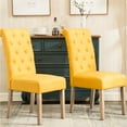 thumbnail image 3 of Solid Wood Dining Chairs, Yellow Cushion, Modern Seating, Room Essentials, 3 of 5