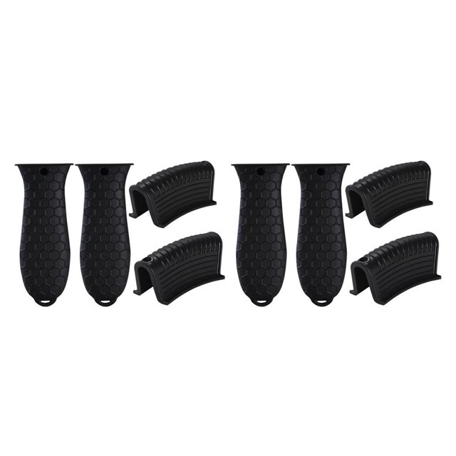 Monstrate Juego de 4 unidades de fundas de silicona para mango caliente, funda resistente al calor para mango de olla, fundas antideslizantes Negro 2piezas