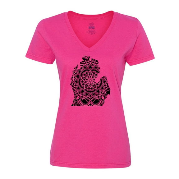 Inktastic Michigan Silhouette Mandala Women's V-Neck T-Shirt