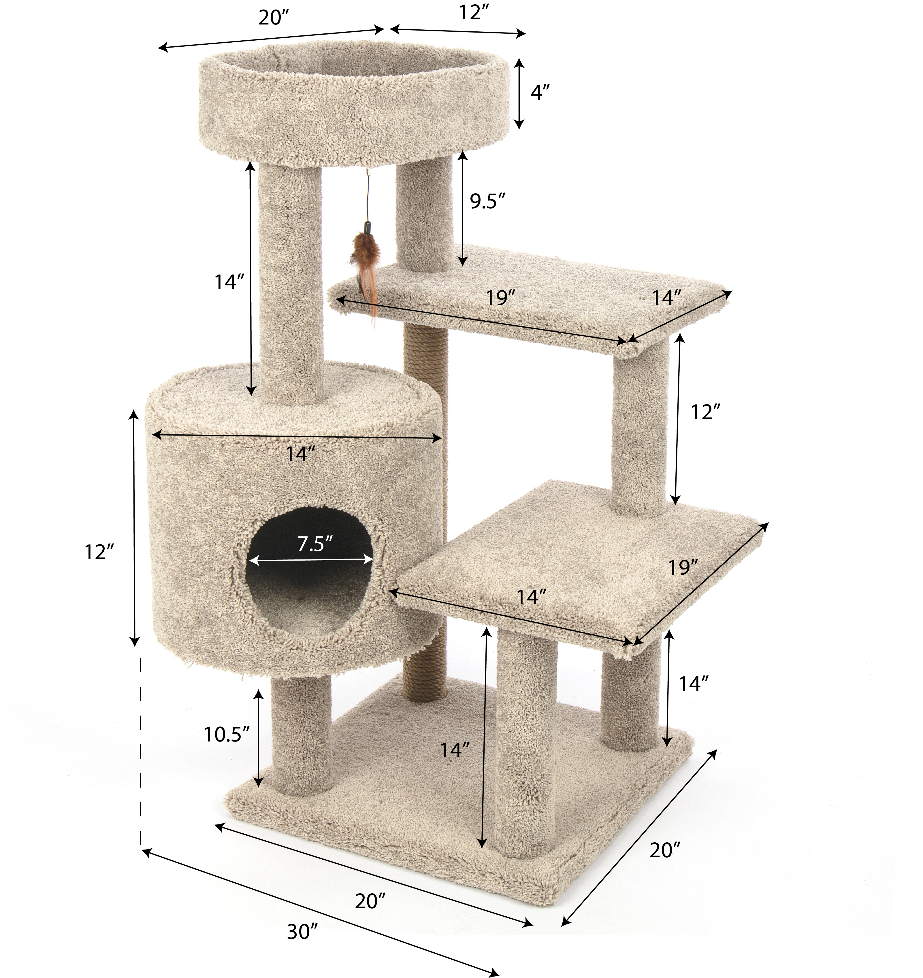 Kitty-Quick 43-in Solid Wood Cat Tree with Condo, Beige