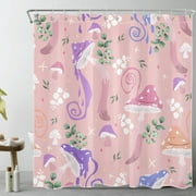 Farmhouse Purple Mushroom Shower Curtain for Bathroom Green Eucalyptus Leaf and Star on Pink Bathroom Shower Curtains with Hooks, Spring Country Plant Bathroom Curtains Shower Set 72x78inch