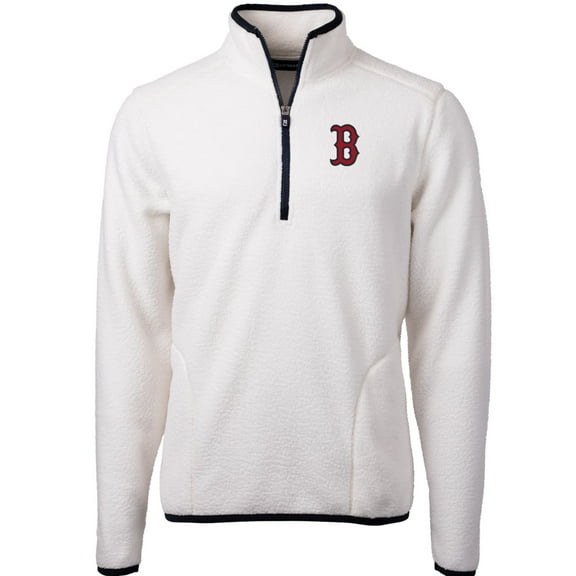 Men's Cutter & Buck White/Navy Boston Red Sox Cascade Eco Sherpa Fleece Quarter-Zip Pullover Jacket