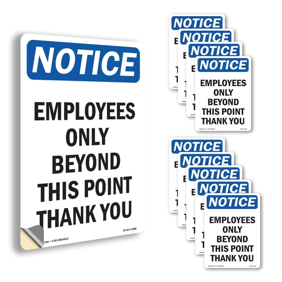 Employees Only Beyond This Point OSHA Notice Vinyl Decal Label 10 Inch x 7 Inch - 10 Pack