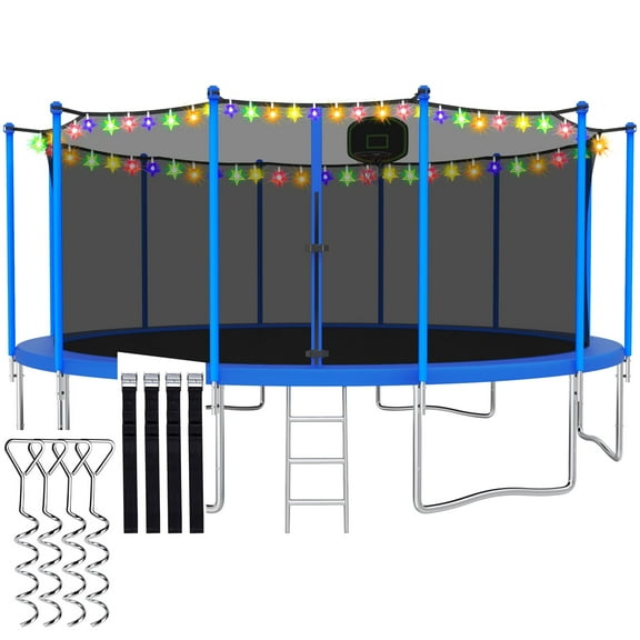 CITYLE 16 FT Trampoline 1500 LBS for Adults and 10 Kids, Heavy Duty Outdoor Trampoline with Basketball Hoop and Enclosure Net, Trampoline with Lights, Wind Stakes, No Gap Design,