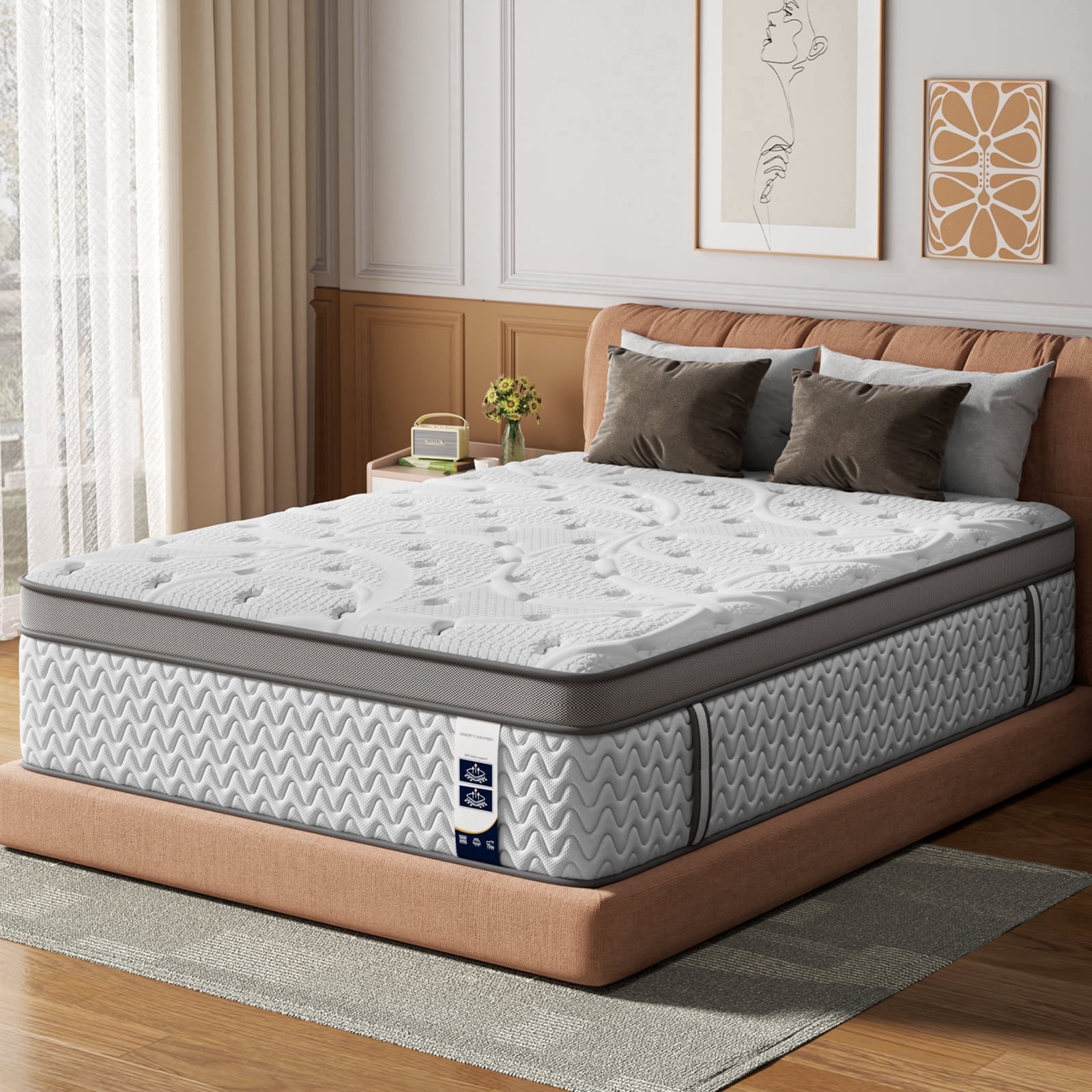 Sleepmax Velari 14" Extra Firm Queen Hybrid Mattress with Cooling Gel Memory Foam, 365-Night Trial, Euro Top, Fiberglass Free