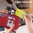 thumbnail image 3 of Crossbody Wallet Women Case for iPhone 12 Pro Max,Credit Card Pocket Zipper Pouch with Shoulder Strap, PU Leather Kickstand Back Flip Envelope Design For iPhone 12 Pro Max, Red, 3 of 13