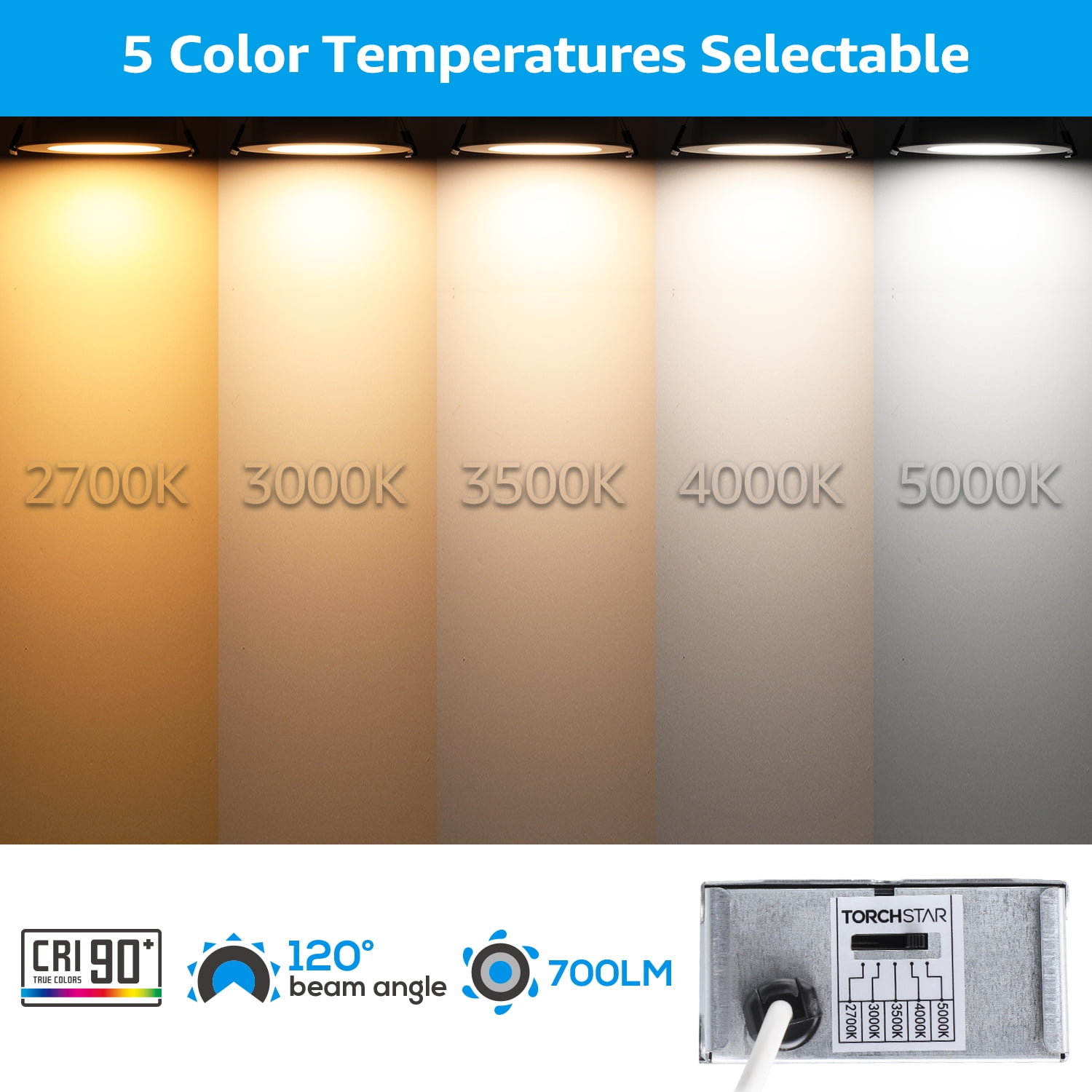 24 Pack 4 Inch LED Recessed Lighting with J-Box, 5CCT Dimmable Ultra-Thin Recessed Downlight, 2700K-5000K Color Temperature Selectable