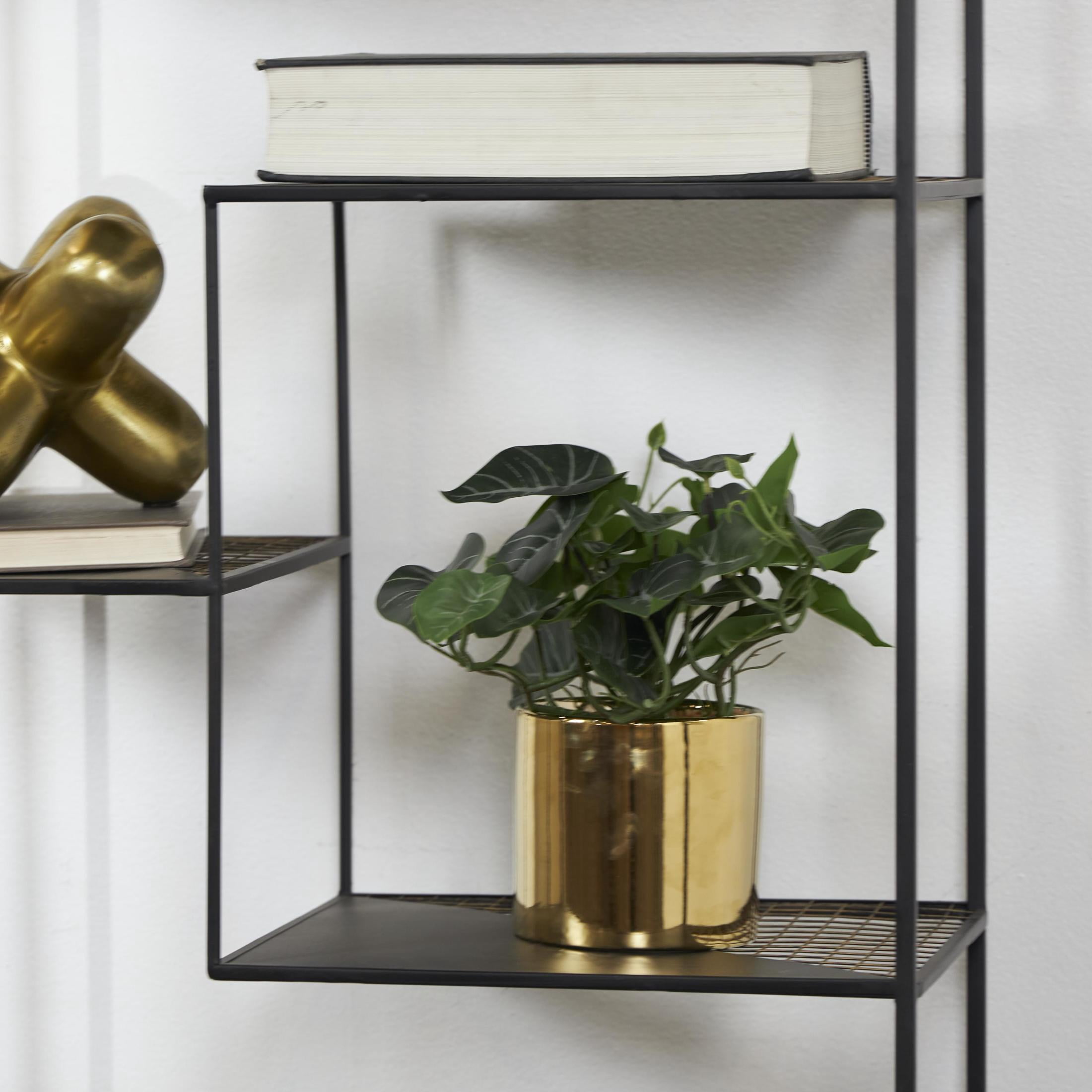 DecMode 12" Artificial Pothos Plant in Realistic Leaves and Gold Porcelain Pot