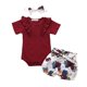 thumbnail image 1 of Conjunto de ropa para niña recién nacida, Pelele de manga corta de verano de Color sólido, pantalones cortos de flores, diadema, traje de 3 uds, ropa infantil para recién nacido Tan Jianjun unisex, 1 of 2