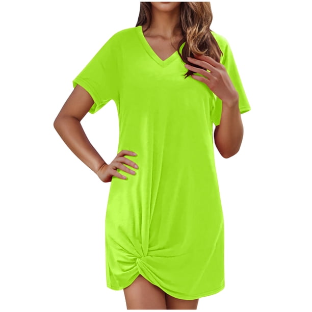Camisas de Cuello de la Tripulación de Manga Corta para las Mujeres Color Sólido V-Cuello Lado Torcido Camisa de la Cubierta, Playa Casual Y Traje de Baño Superior