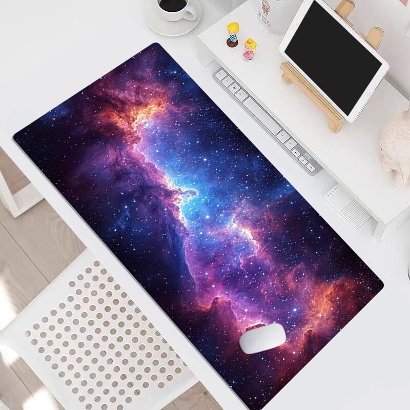 NEONWE Starry Night Gaming Mouse Pad Purple Cloud Red Sky Stars Fantastic Large Desktop Mouse Pad with Stitched Edges Non-slip Rubber for Work Game Office Home, 3mm Thick, 31.5 X 15.75 Inch