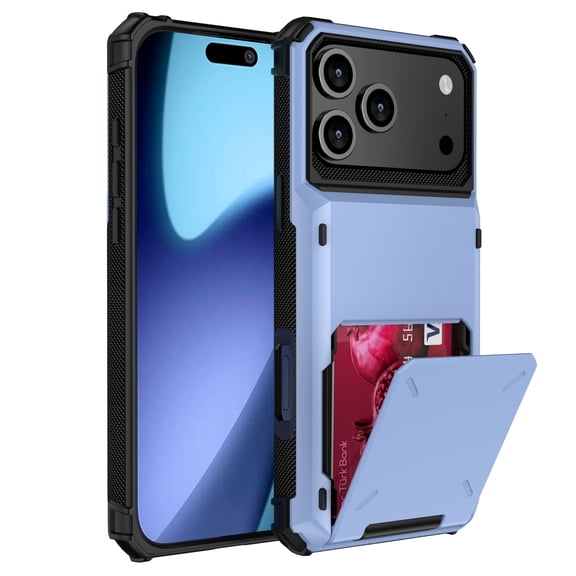 Dteck Hidden Card Slot Wallet Back Case for iPhone 18 Pro,Shockproof TPU PC Dual Layer Heavy Duty Shockproof Protective Cover,Iceblue