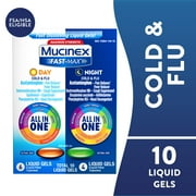 Mucinex Fast-Max Day Cold & Flu & Night Cold & Flu Medicine, OTC Cough Relief, 10 Liquid Gels