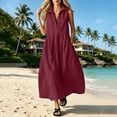 thumbnail image 6 of ClodeEU Women's Collar Sleeveless Button Linen Midi Shirt Dress,Casual Loose A Line Dress with Pockets Wine,Women's Plus S, 6 of 6