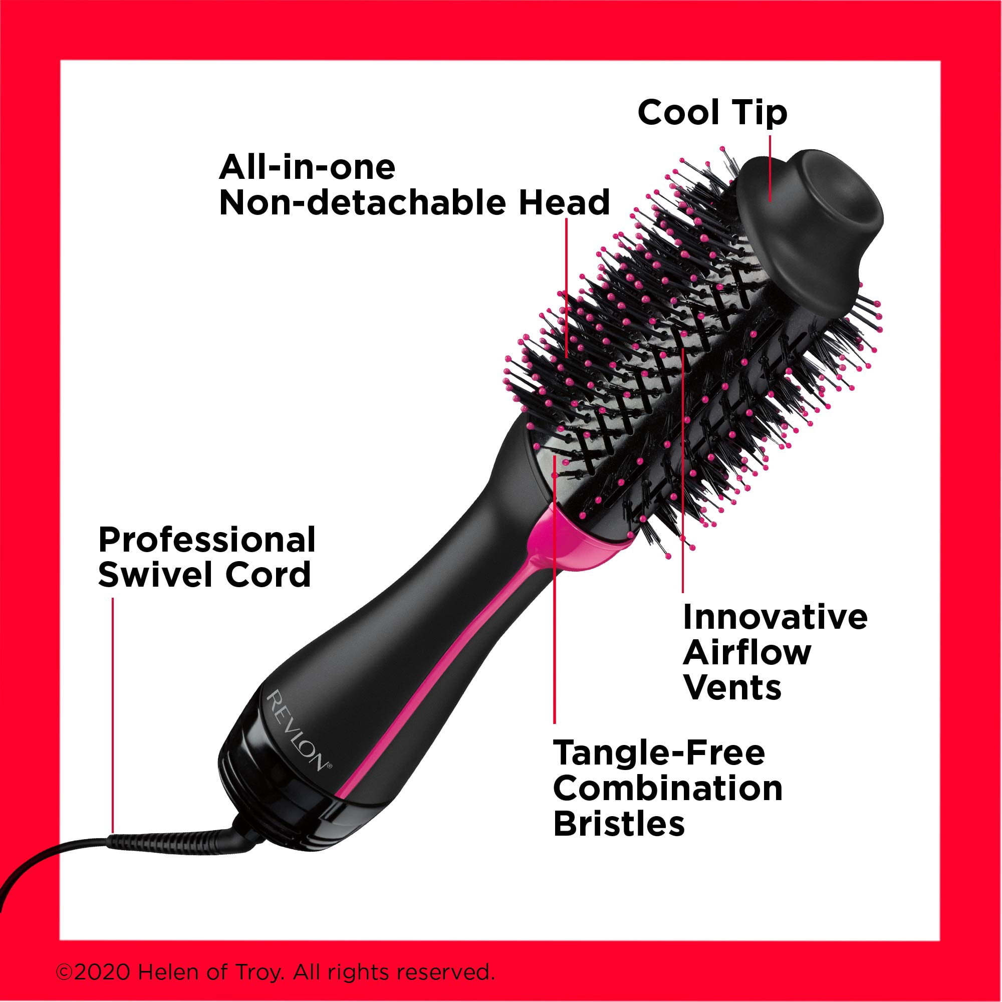 REVLON 3 Heat 2 Speed Pro Collection One-Step Hair Dryer And Volumizer Hot Air Brush 4.25inch Barrel, Black