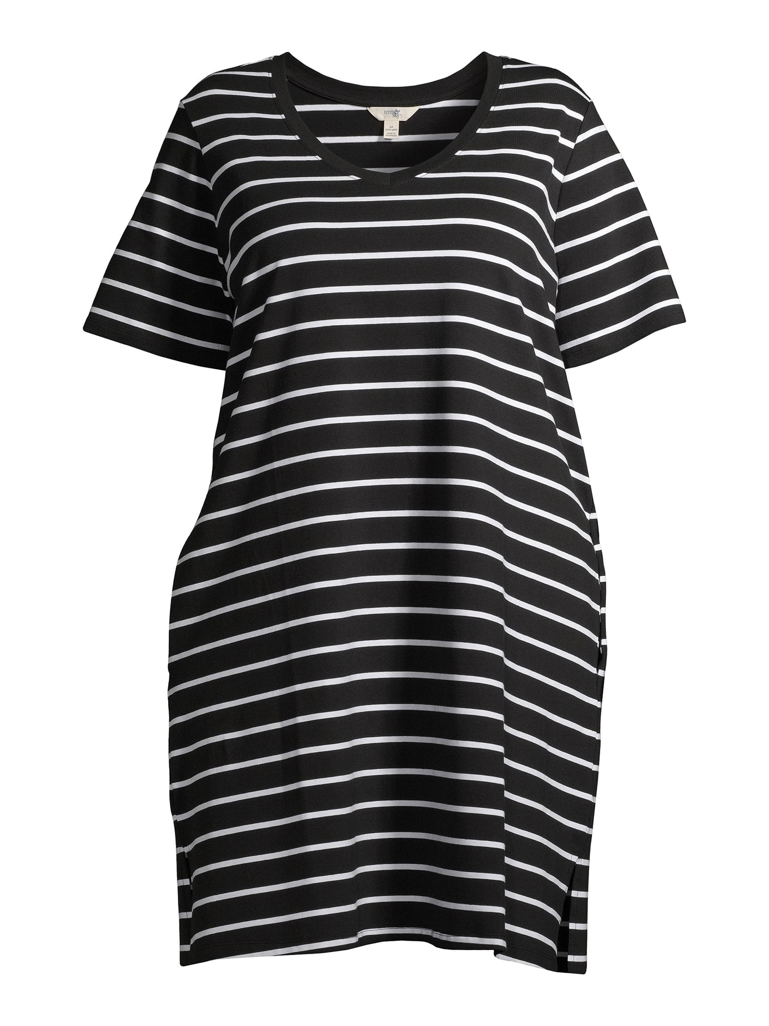 Terra & Sky Women's Plus Size V-Neck T-Shirt Dress with High Low Hem