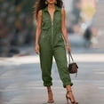 thumbnail image 5 of Moxiu Zip up Cargo Jumpsuit for Women Dressy Casual Summer One Piece Rompers Collared Long Pants with Utility Pocket Overall 2026 Green,XXXL, 5 of 9