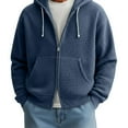 thumbnail image 2 of yuCgh Men's Waffle Knit Hoodie Coat, Double Zipper Front Closure, Casual Pullover Jacket with Hood for Fall Winter Layering & Street Style,Dark Blue,XL, 2 of 5