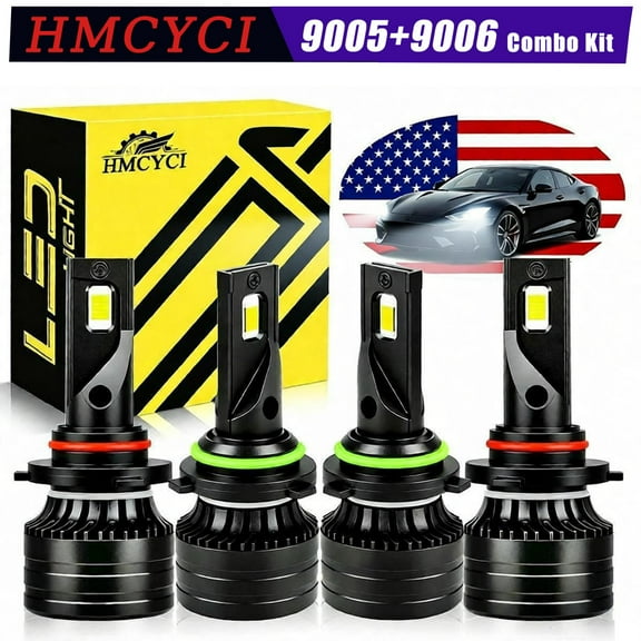 HMCYCI Upgraded 9005 9006 Led Headlights Bulb,High beam Low Beam Headlight, Super Bright, 6000K Cool White, Pack of 4