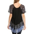 thumbnail image 2 of Sakkas Cora Relaxed Fit Batik Design Embroidery Cap Sleeves Blouse / Top - Black / Blue - One Size, 2 of 5