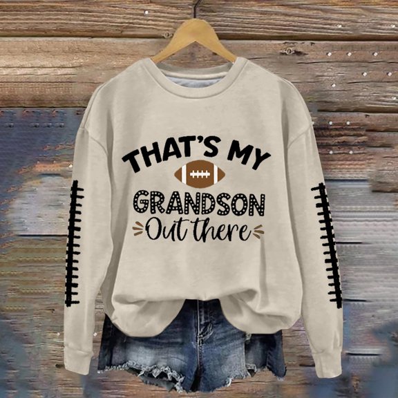 Baberdicy Women's Hoodless Hoodie Women's That's My Grandson Out There Football Lover Casual Sweatshirt, Pullover Sweatshirts for Women Beige L