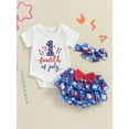 thumbnail image 2 of Suealasg 3Pcs Baby Girl 4th of July Outfits 3 6 12 18 Months Infant Independence Day Outfits Short Sleeve Letters Print Romper Popsicle Donut Print Shorts +Hairband, 2 of 7