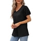 thumbnail image 4 of Tops con cuello en V Color puro Suave para la piel Tops con mangas abullonadas Camisetas de manga corta para ir de compras todos los días Negro S, 4 of 6