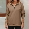 thumbnail image 5 of Resicozy Women's 1/4 Zip Quilted Sweatshirts Crew Neck Long Sleeve Pullover Tops Solid Casual Fashion Fall Tops Brown M, 5 of 5