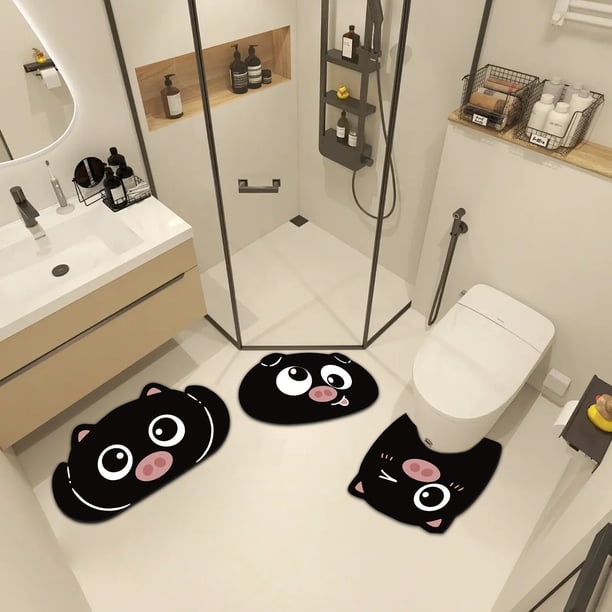 Set de alfombrillas de baño de tierra de diatomeas - Tapetes absorbentes de 3 piezas con diseños de animales adorables, alfombras de baño de secado rápido para ducha, lavabo y inodoro