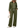 thumbnail image 2 of IUYRTFE Women's Zip Up Jacket and Wide Leg Pants Set 2 Piece Casual Tracksuit Solid Color, 2 of 8
