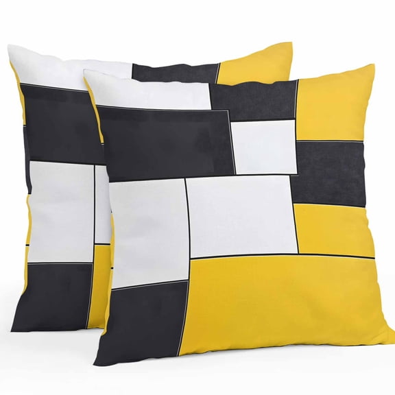 Yellow Black Geometric Outdoor Pillow Covers Pack of 2 Abstract Patchwork Modern Art Waterproof Throw Pillow Covers Decorative Cushion Cases for Patio Garden Tent Balcony Couch 16x16 inch
