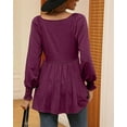 thumbnail image 4 of Temofon Womens Tops Long Sleeve Tunic V-Neck shirt 2024 Casual Puff Pleated Flare Blouse T-Shirts with Smocked Cuffs fall clothes winered, 4 of 5