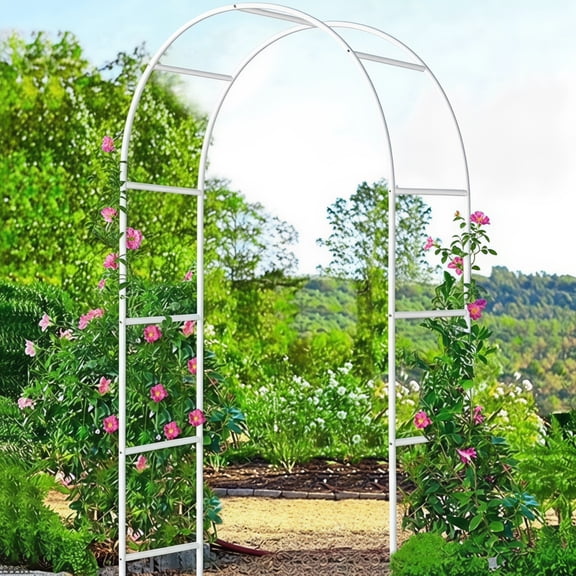 IAJXWI Metal Garden Arch Trellis for Wedding Party Decoration , Arched Arbor Flower Plant Support Frame Stand, 7.9'H x 4.6'L x 1.25'W, White