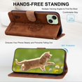 thumbnail image 2 of ELEHOLD Case for iPhone 15, Premium PU Leather Wallet Flip Case Folio Cover with Card Holder Kickstand,Brown, 2 of 5