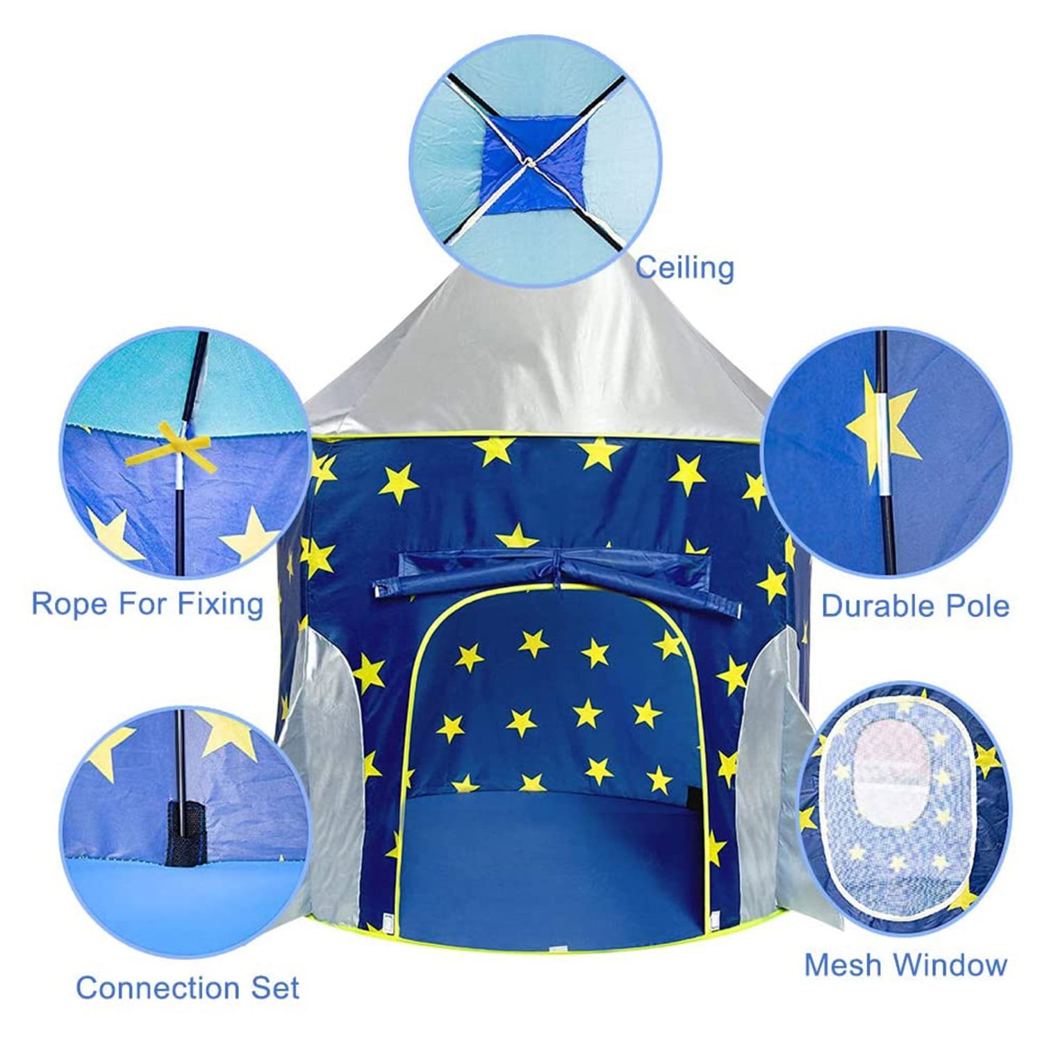 CIPACHO Folding Play Tent, Kids Portable Blue Tent, Girl Princess Castle Fairy Cubby House, Children's Play Tents, Blue