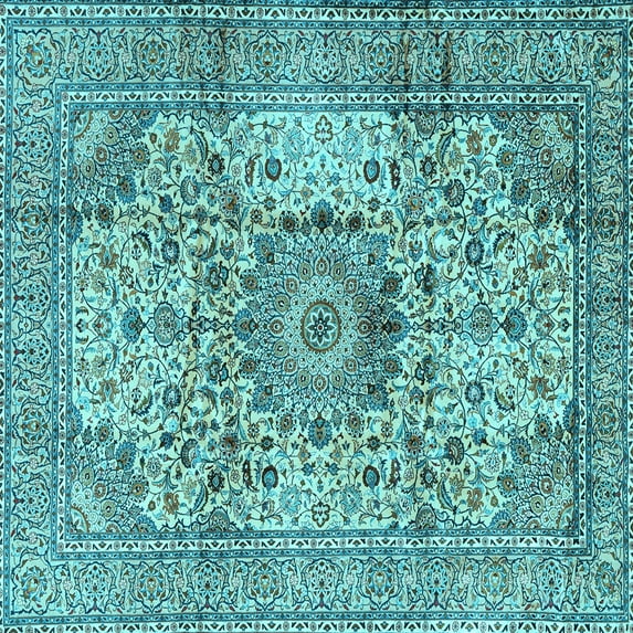Ahgly Company Indoor Square Medallion Light Blue Traditional Area Rugs, 8' Square