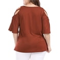 thumbnail image 3 of Unique Bargains Women's Plus Solid Strappy Cold Shoulder Trumpet Sleeve T-shirt, 3 of 6