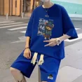thumbnail image 3 of Conjunto de 2 piezas de chándal sencillo con diseño de gofre para hombre y mujer, camiseta y pantalones cortos de diseño urbano holgados de verano, ropa deportiva informal con diseño de parche, 3 of 5