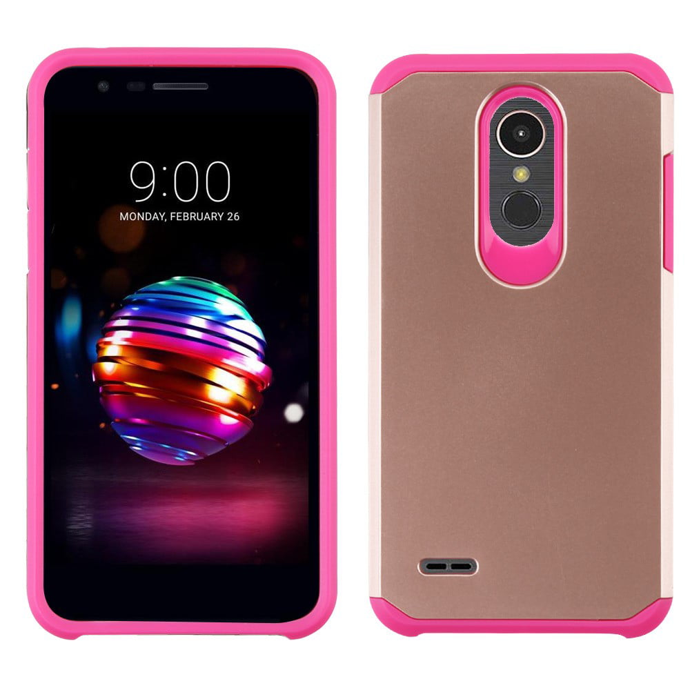 Atronoot Hybrid LG K30 Case with Dual Layer Rubberized Soft Feel Hard Shell Silicone Shock-Proof Protection for LG K30 X410TK (T-Mobile) - Rose Gold / Pink