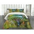 thumbnail image 3 of Ambesonne Fall Quilted Bedspread Set 3 Pcs, Scenic Fall Valley Lakes, Queen Size, Green Blue Orange, 3 of 5
