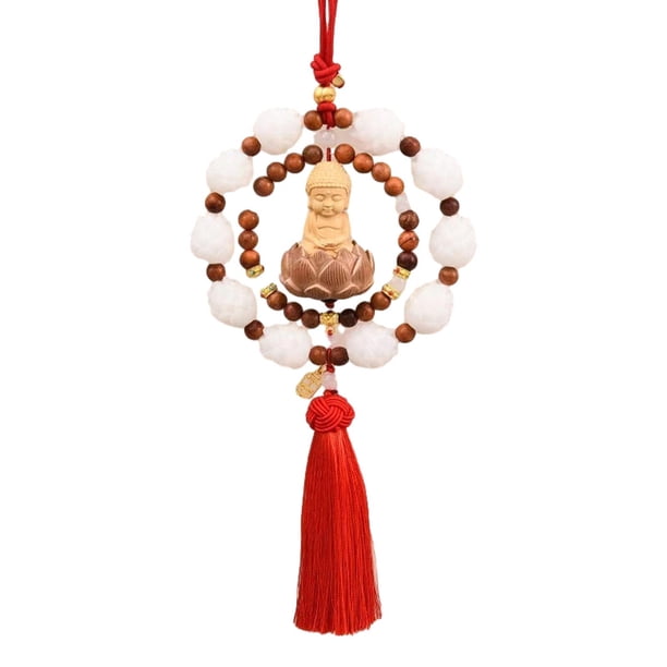 Colgante de madera de Buda para coche, decoración de la , suministros artesanales, colgante Feng Shui para decoración para espejo retrovisor, Borla roja mayimx Colgante de coche