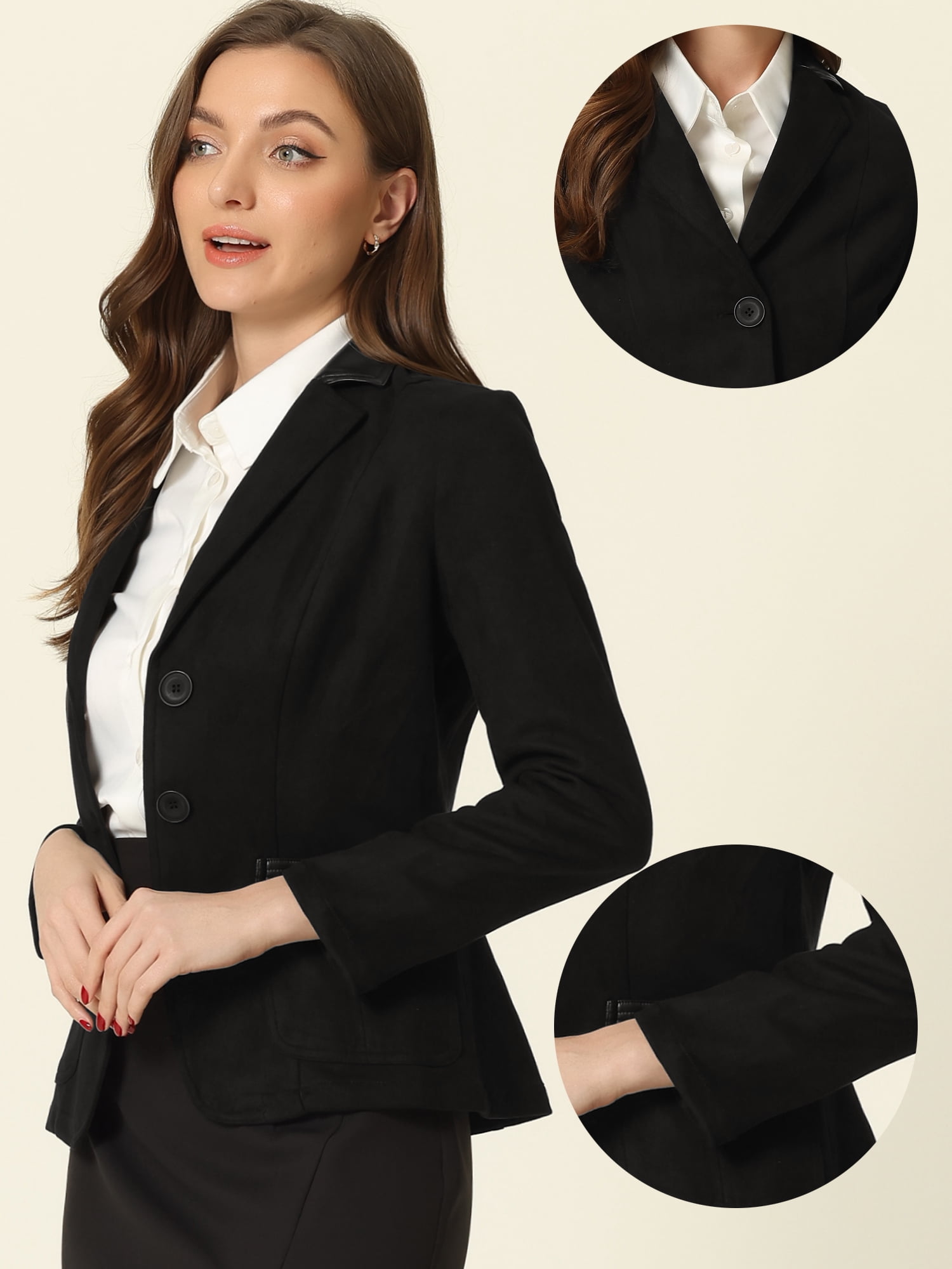 DARING DIVA Women's Faux Suede Lapel Collar Button Down Blazer XL Black